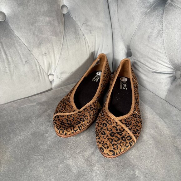 TOMS Leopard Print Flats Brown Knit Ballet Shoes – Women’s 7.5 - Picture 2 of 9